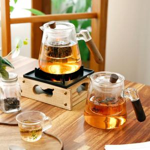 우드노브 티팟 우드손잡이 유리주전자 내열유리 티포트 꽃차