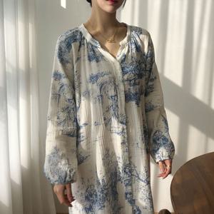 베르사유 순면 롱 원피스 잠옷 홈드레스 파자마