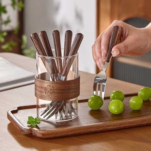 [해외] 빈티지 앤틱 원목 304 스텐 디저트포크 홈카페 과일 케이크포크 2colors