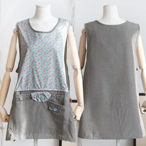 체크 리본 사이드 버튼 원피스 앞치마 (체크꽃)