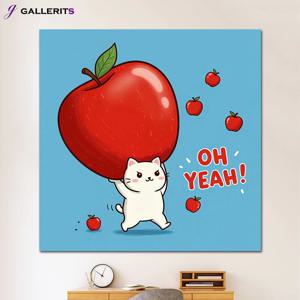 사과 귀여운 고양이 그림 인테리어 액자 거실 아이방 현관 카페 팝아트