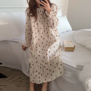 H made 스테이 베어 순면 원피스 커플 잠옷 봄 가을 긴팔 파자마세트 2type 원피스