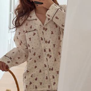H made 스테이 베어 순면 원피스 커플 잠옷 봄 가을 긴팔 파자마세트 2type 투피스