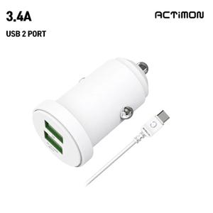 차량용 충전기 3.4A USB 2구 C핀 케이블 포함(A)