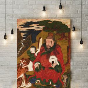 탱화 산신 그림 호랑이 소나무 그림 한국 전통 불교 민화 포스터 빈티지 인테리어 액땜 액자
