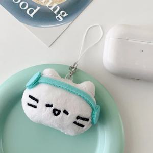 귀여운 민트 헤드셋 고양이 인형 폰줄 키링 폰스트랩