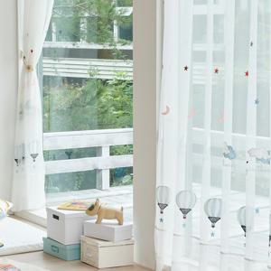 스카이드림 자수 키즈 아일렛 화이트 쉬폰커튼