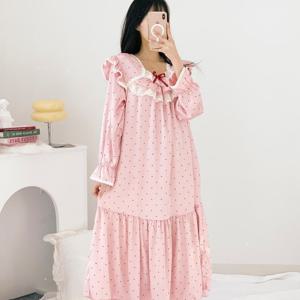 실크 도트 레이스 원피스 잠옷 빅사이즈 긴팔 공주 프릴 파자마 홈웨어