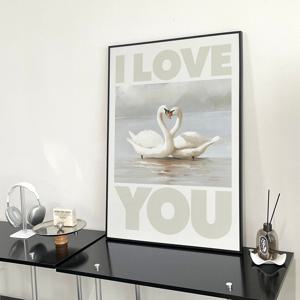 백조 I LOVE YOU 유화 페인팅 인테리어 액자 거실 빈티지 포스터