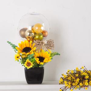 해바라기 조화 화분 LED벌룬 세트 27cm 인테리어 꽃 테이블 장식