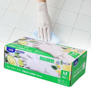 주방 요리 알러지 프리 라텍스 고무장갑(대) 100매 일회용 위생장갑