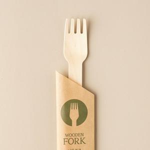 지구사랑 개별포장 나무 포크 140mm 크라프트 일회용 100개