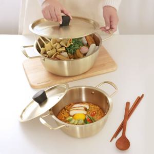 IH 인덕션 겸용 스텐 노란 양수 냄비 / 양수 캠핑 라면 찌개 전골냄비