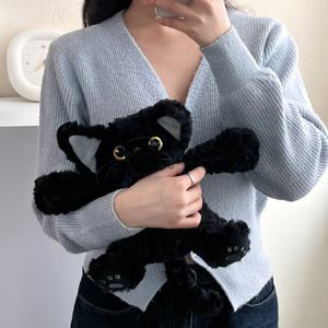 검은 곱슬 아기 고양이 애착 인형 집들이 선물 25cm