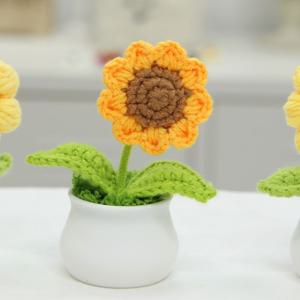 손뜨개질 꽃화분 (차량용 미니 꽃화분) 해바라기 미니