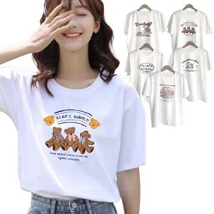 순면 라운드 여성 반팔 티셔츠 루즈핏 무지 레터링 여름 면티 5종