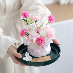 카네이션 조화 센터피스 케이크&접시 set 20x21cm 꽃 어버이날 선물