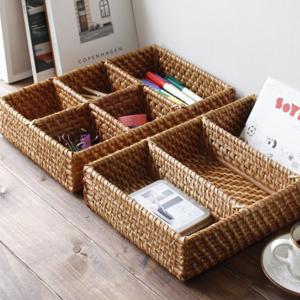 라탄 낮은 3칸, 5칸 칸막이 정리함 수납함 인테리어 소품 꽂이 (2type)