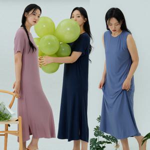 WHO51718 모달 옆트임 실내복 잠옷 반팔 나시 원피스