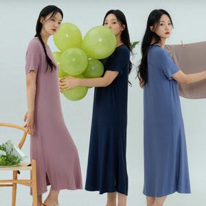 WHO5181S 모달 감성 실내복 잠옷 반팔 옆트임 원피스