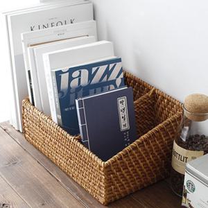 라탄 사선 3칸 칸막이 정리함 수납함 책 꽂이 인테리어 소품