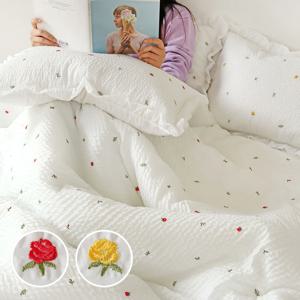 라비앙로즈 자수 에어워싱 시어서커 항균솜 여름 차렵이불 세트 SS/Q/K