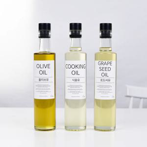 밀폐 원형 유리 오일 병 소스 통 흐름방지마개 나만의 오일병 만들기 300ml