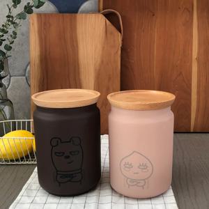 루미낙 카카오프렌즈 메모푸드자 1L / 원형 캐니스터 우드 뚜껑 밀폐용기 2colors