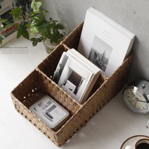 라탄  지사 사선 3칸 칸막이 소품 꽂이 정리함