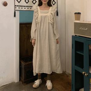 올리비아 린넨 프릴 롱 원피스 잠옷