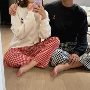 디즈니 정품 국내생산 커플 미키 깅엄 체크 파자마 바지 2color