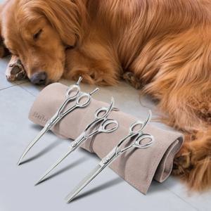 E2 강아지 애견 미용가위 4종 세트 크림베이지