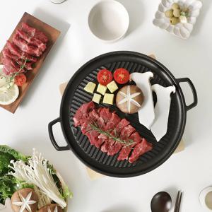 이로리 무쇠 그릴팬 세트 (그릴+워머+우드받침대) 구이팬