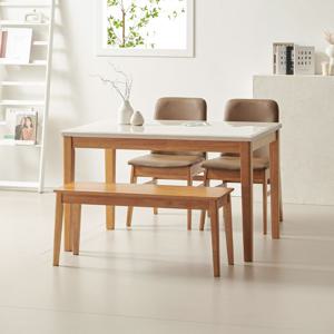 린디 1200 천연 대리석 4인 식탁 세트 (의자2개+원목벤치1개 포함)