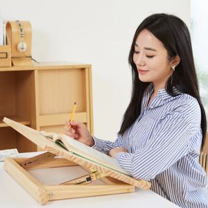 6단 각도조절 독서대 600 고무나무 원목 휴대용 필기독서대 책받침대