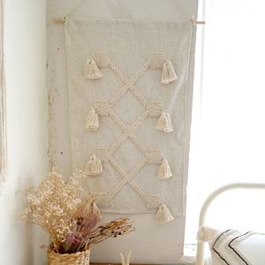 지그재그 다이아 술 핸드메이드 린넨 패브릭 족자