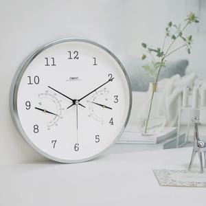 루나 화이트 메탈 무소음 온습도 벽시계