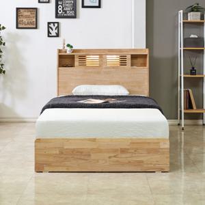 우즈 LED 고무나무 원목 침대+매트리스 SS/Q