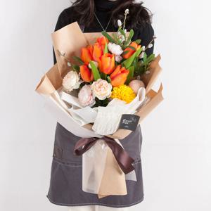 망고 튤립 조화 꽃다발 55cm P5