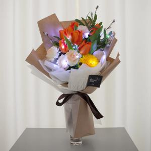 망고 튤립 조화 꽃다발 55cm P5(전구포함)