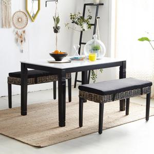 아르톤 라탄 4인 대리석 식탁세트(벤치형)