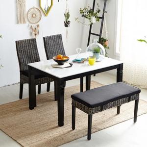 아르톤 라탄 4인 대리석 식탁세트(의자벤치형)