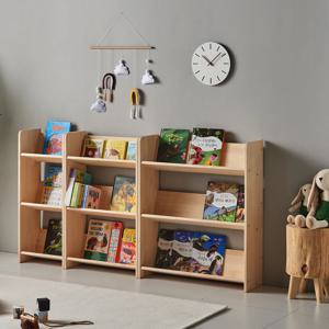 채움 친환경 소나무 DIY 전면책장 3단 모듈책장 낮은책장 높은책장 원목책장 거실책장