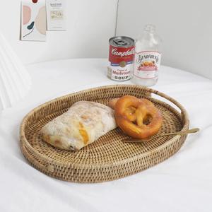 라탄 타원 손잡이 플레이트 빵 모닝 트레이