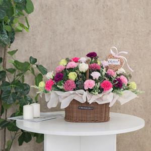 가정의달 비드 하트 비누 카네이션 조화 바구니Bset 40cm_P