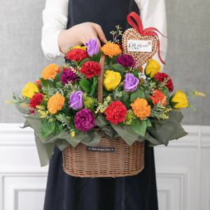 카네이션 조화 바구니 비드 하트 비누 set 40cm 꽃 어버이날