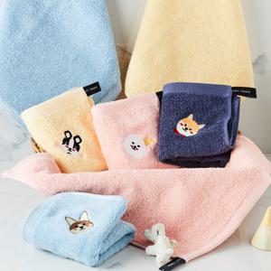 40수 마이독 고리수건 강아지 자수 4매/주방 핸드타올/어린이집 손수건