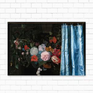 명화 꽃그림 no10 아드리안 반데르 스펠트의 꽃다발과 커튼 인테리어 패브릭포스터