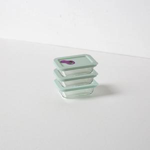 오븐글라스 내열 밀폐용기 스팀홀 전자렌지용기 직사각 소용량 3개세트 (180ml)