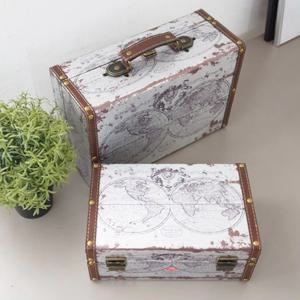 빈티지 스몰 트렁크 가방 2p set (지도화이트)